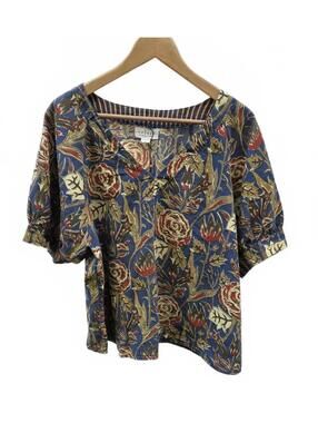 Velvet By Graham & Spencer Lena V-Neck Floral  Boho Blouse Blue lg